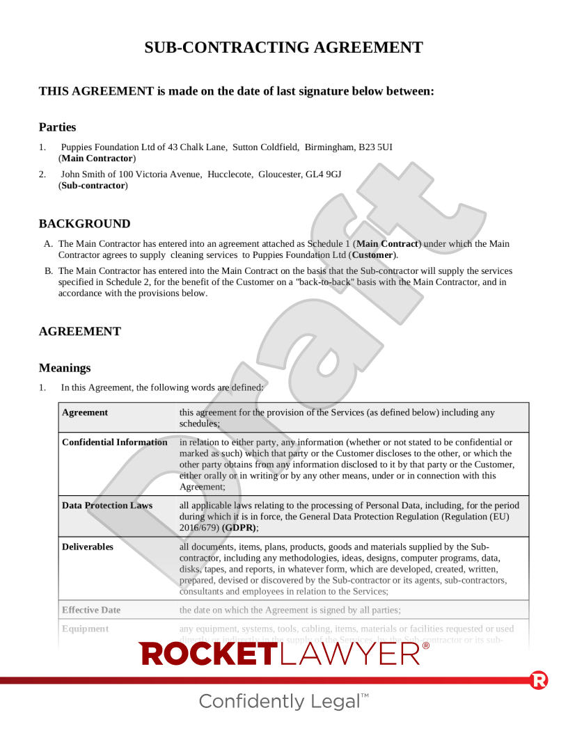 Subcontracting Agreement Template FAQs Rocket Lawyer UK